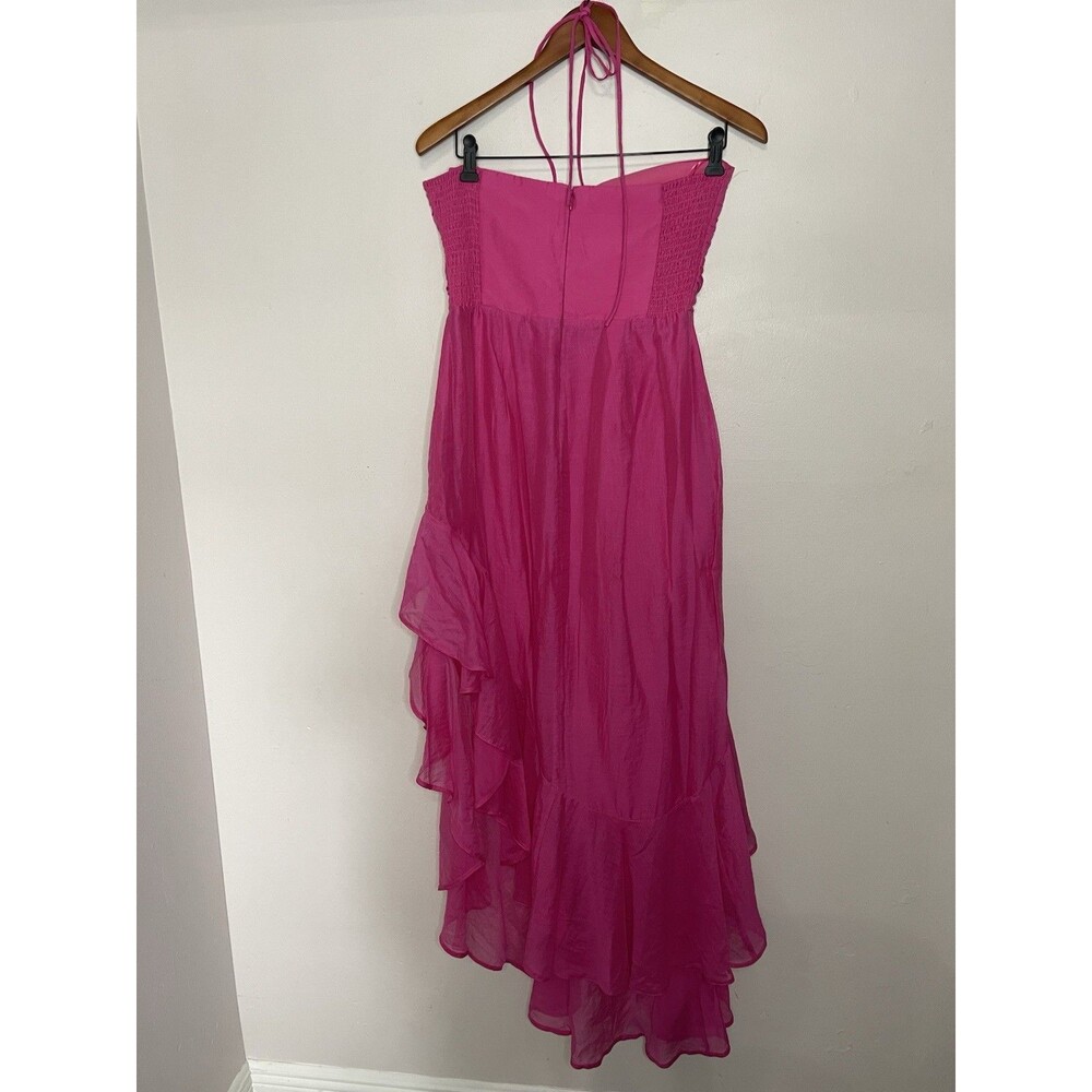 Amanda Uprichard REVOLVE Estrada Cerise Hot Pink Ruffle Midi Dress Medium - Picture 8 of 10